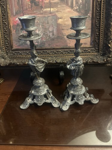 Pair silvered bronze figural - pair,